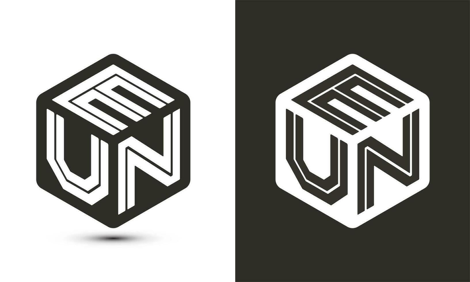 eun letra logo diseño con ilustrador cubo logo, vector logo moderno alfabeto fuente superposición estilo.