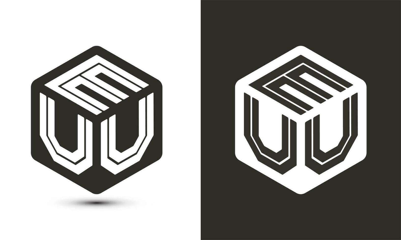 EUU letter logo design with illustrator cube logo, vector logo modern alphabet font overlap style.