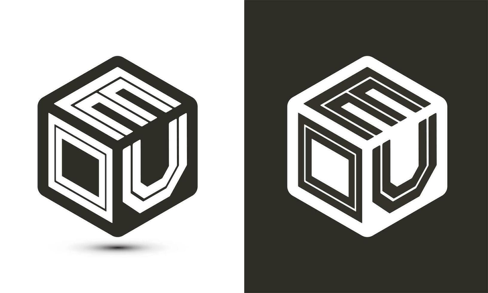 EOU letter logo design with illustrator cube logo, vector logo modern alphabet font overlap style.