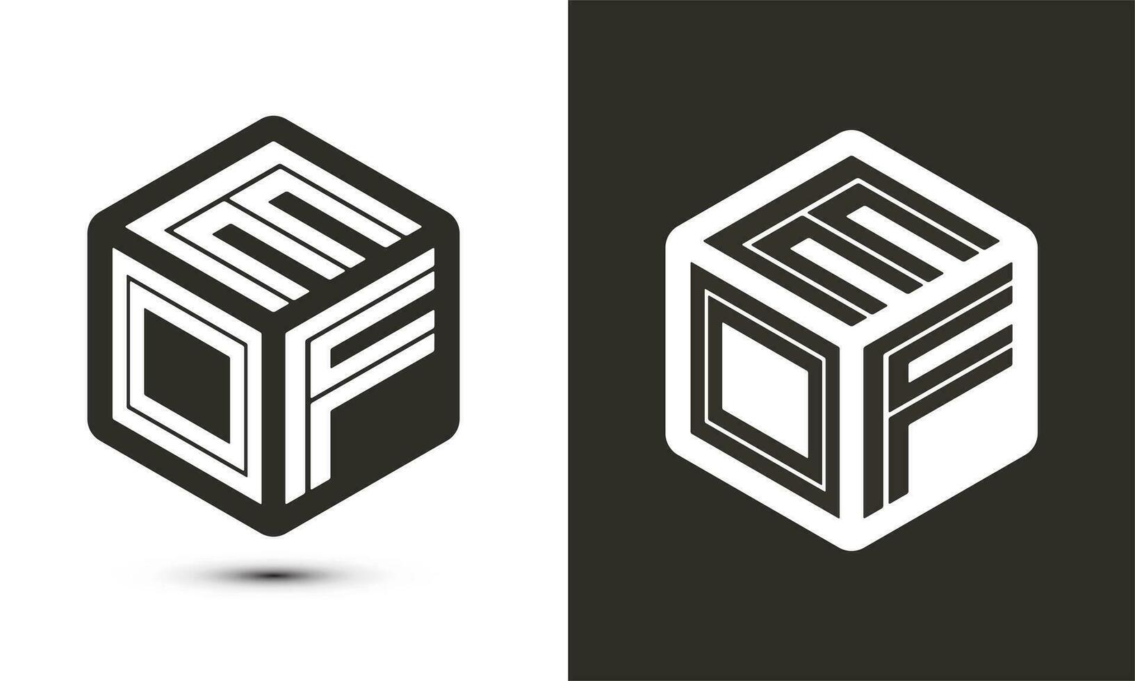 EOF letter logo design with illustrator cube logo, vector logo modern alphabet font overlap style.