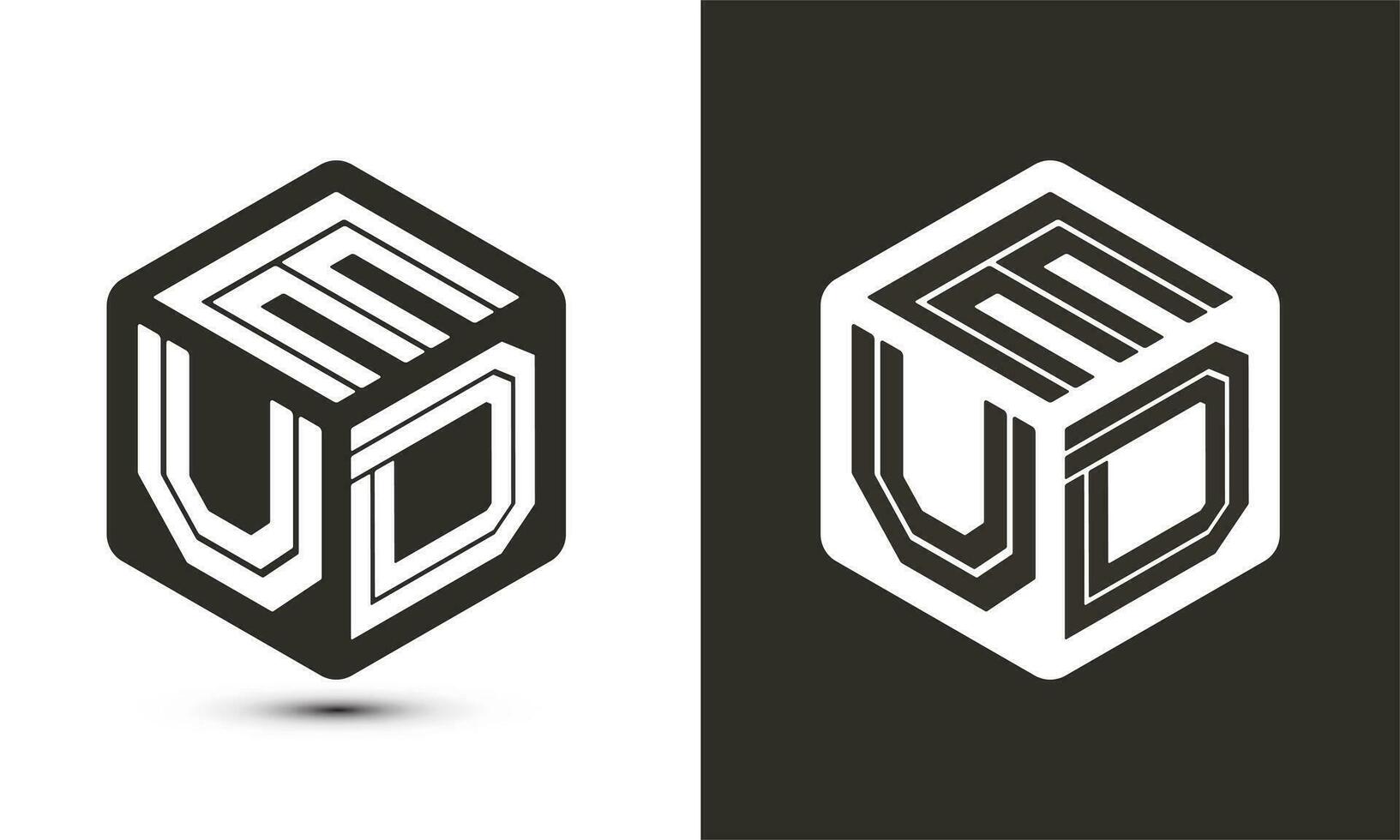 EUD letter logo design with illustrator cube logo, vector logo modern alphabet font overlap style.