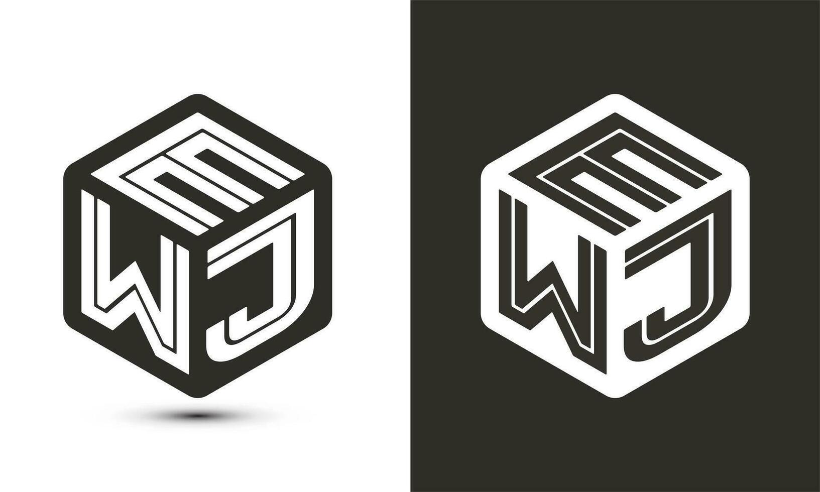 EWJ letter logo design with illustrator cube logo, vector logo modern alphabet font overlap style.