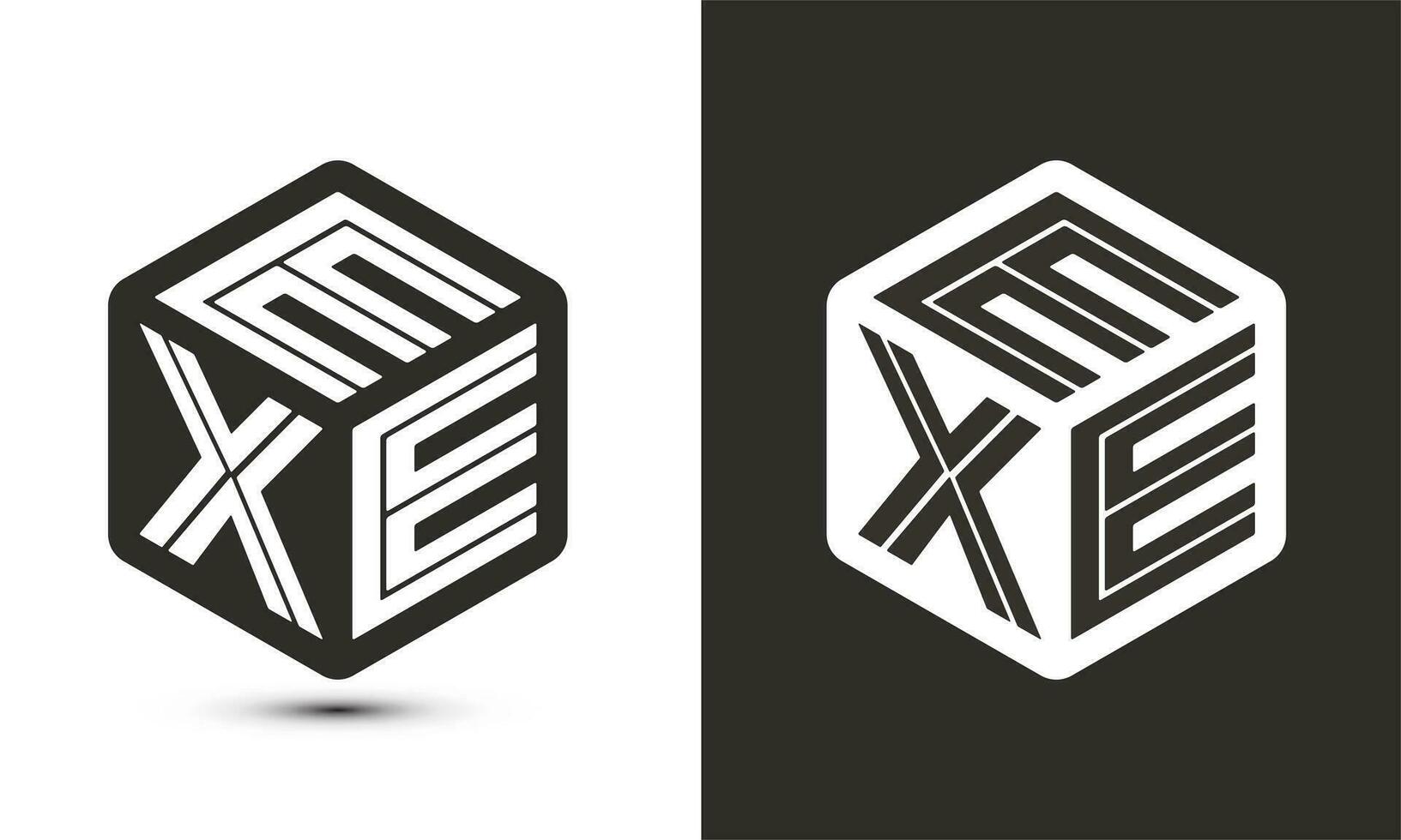 EXE letter logo design with illustrator cube logo, vector logo modern alphabet font overlap style.