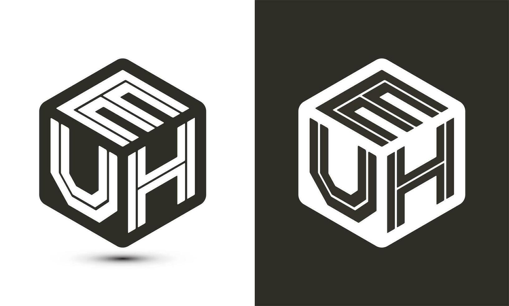 EUH letter logo design with illustrator cube logo, vector logo modern alphabet font overlap style.