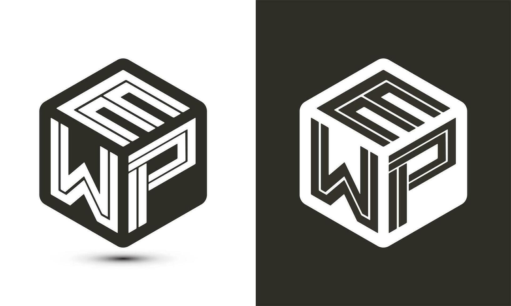 EWP letter logo design with illustrator cube logo, vector logo modern alphabet font overlap style.