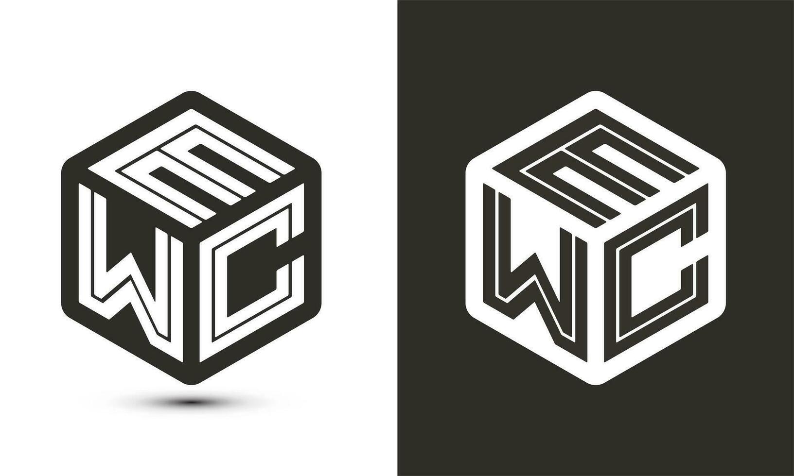 EWC letter logo design with illustrator cube logo, vector logo modern alphabet font overlap style.