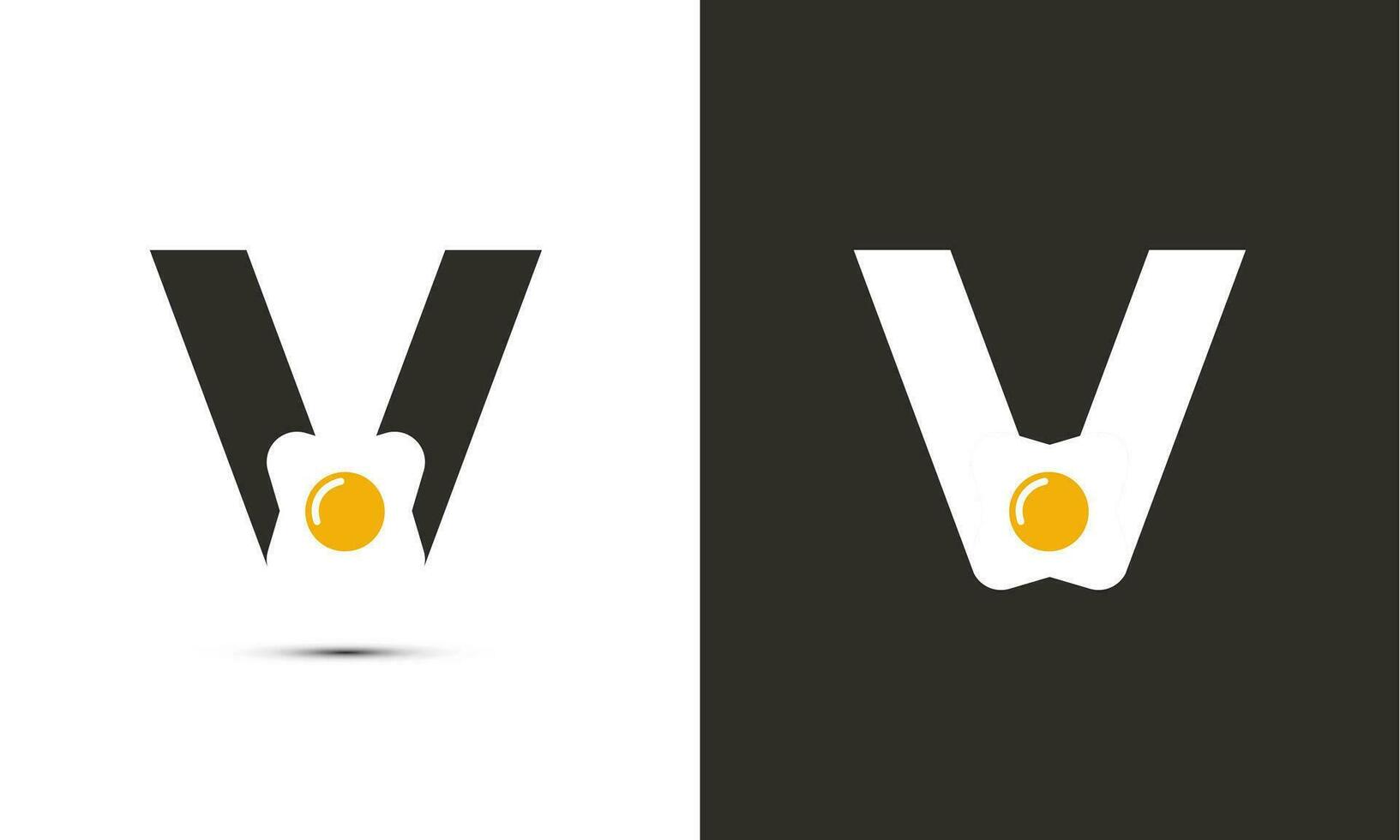 Modern illustration logo design initial V combine with fried egg. vector