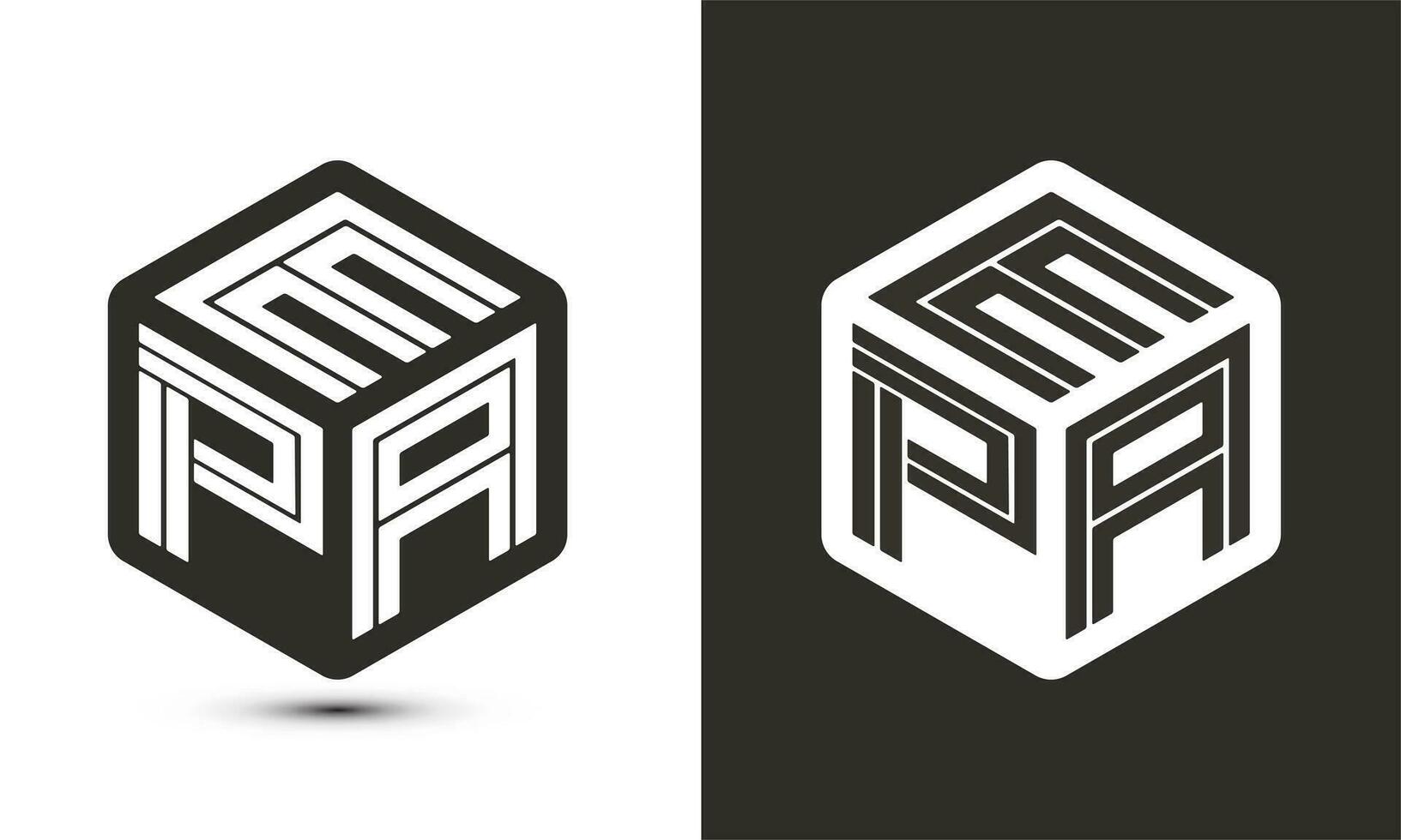 EPA letter logo design with illustrator cube logo, vector logo modern alphabet font overlap style.