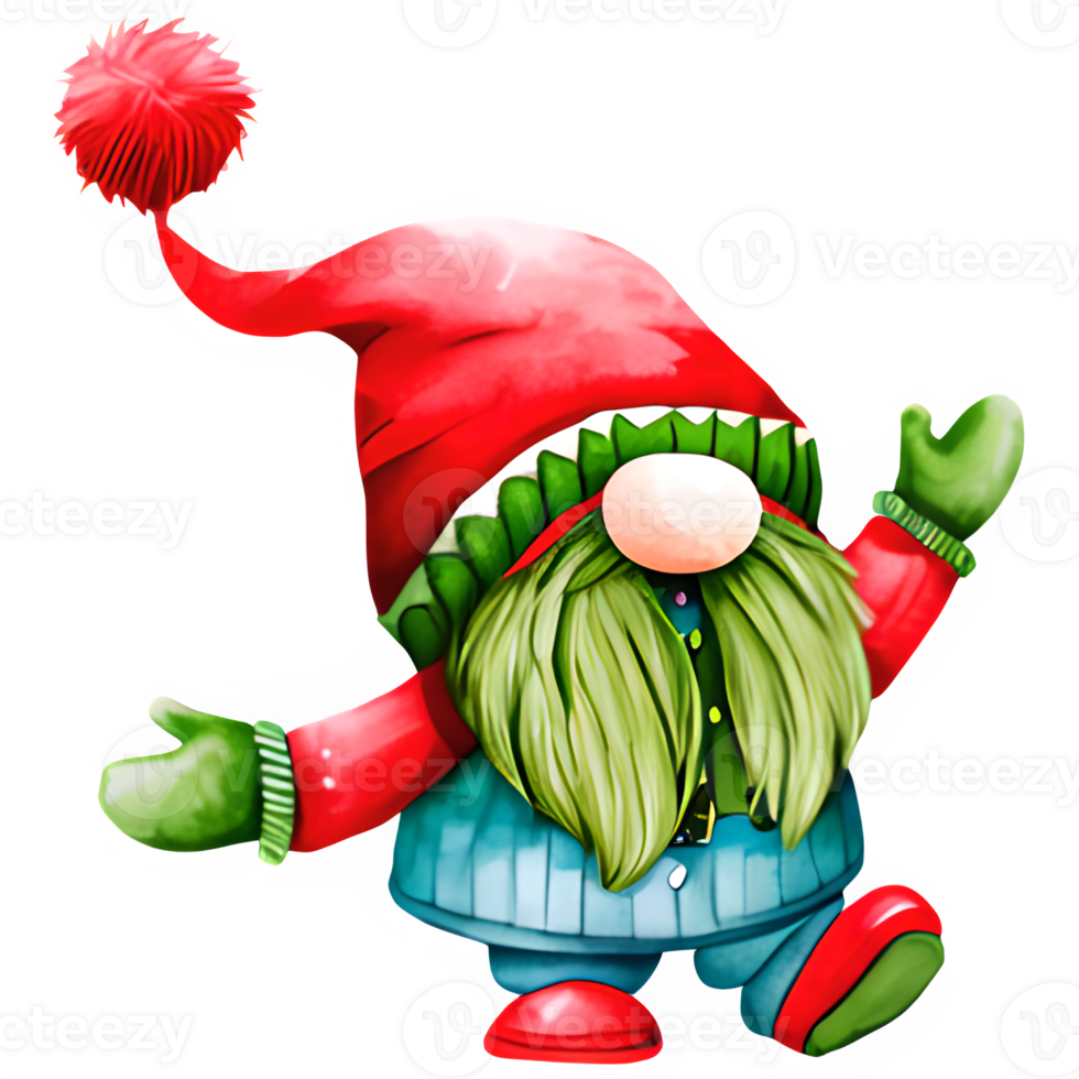 AI generated Christmas gnome watercolor illustration clipart isolated png