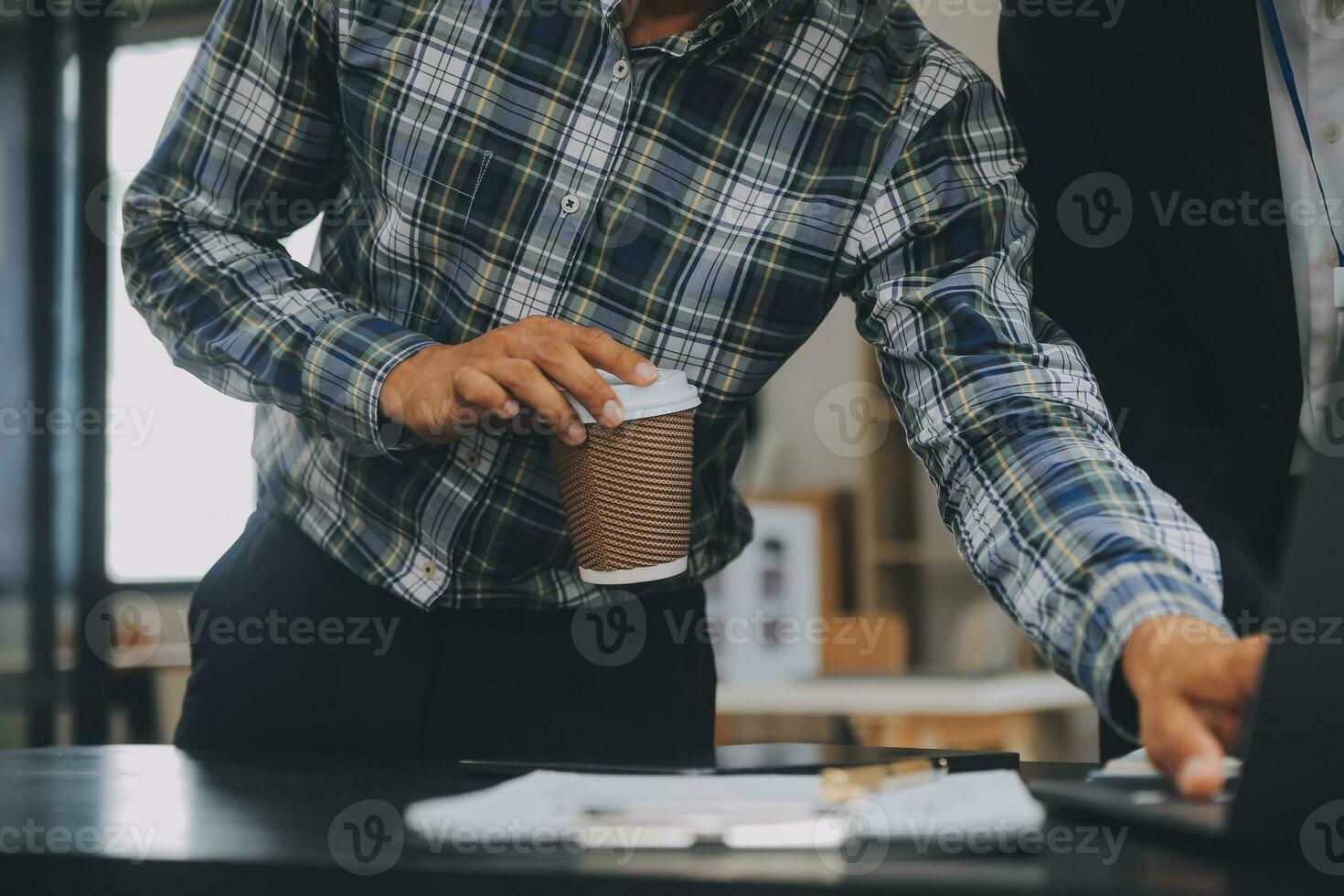 Audit concept,Administrator business man financial inspector and secretary making report calculating balance. Internal Revenue Service checking document. photo
