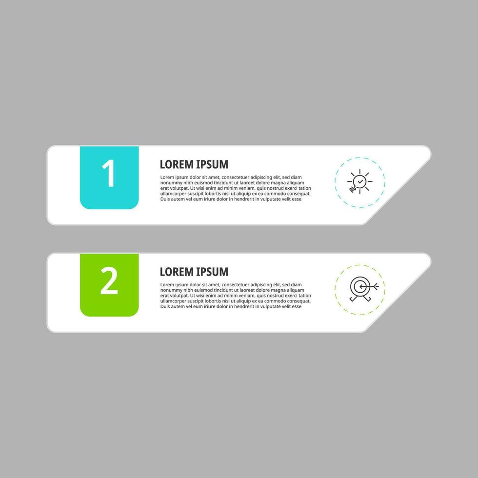 mínimo negocio infografia modelo. cronograma con 2 pasos, opciones y márketing íconos . vector