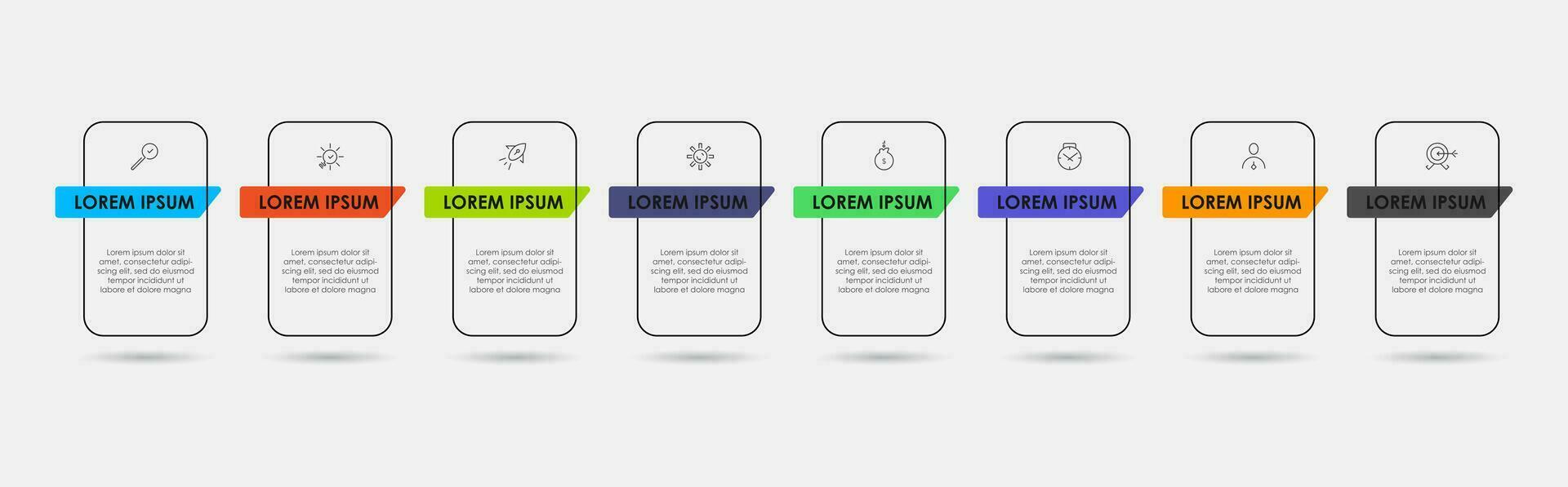 vector infografía diseño negocio modelo con íconos y 8 opciones o pasos.