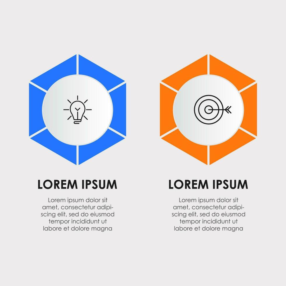 mínimo negocio infografia modelo. cronograma con 2 pasos, opciones y márketing íconos . vector