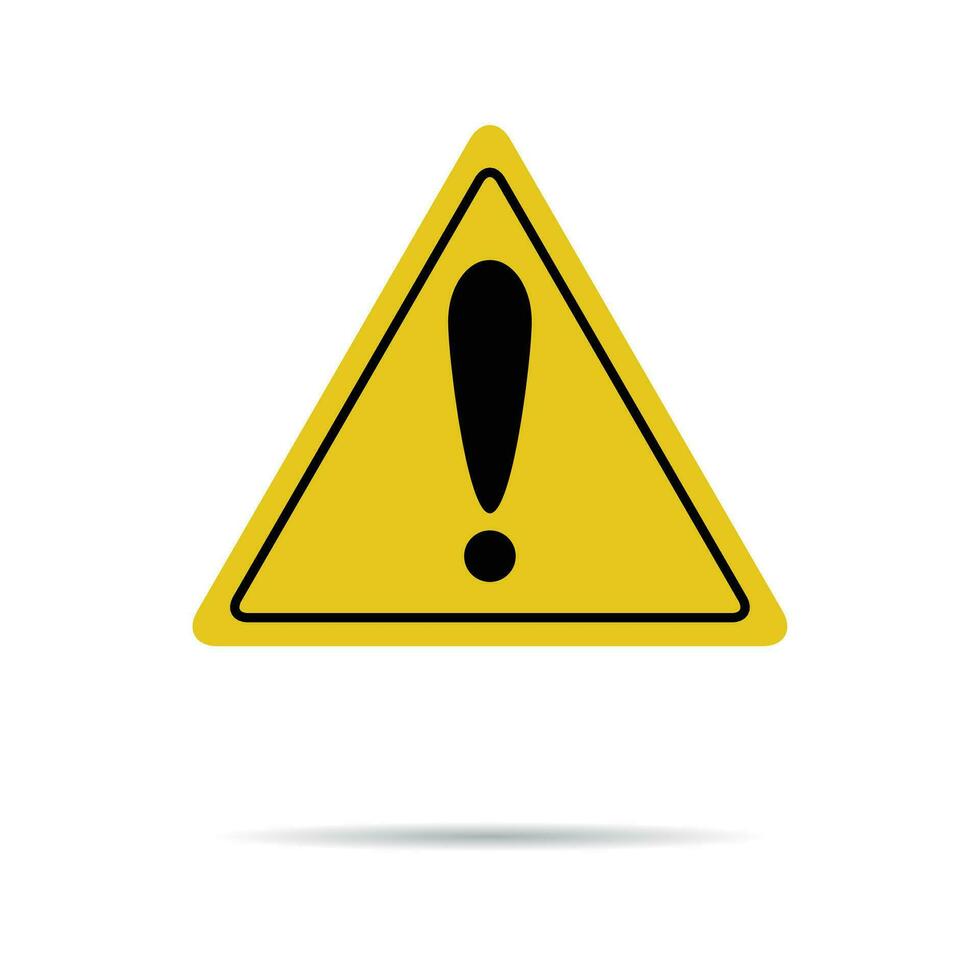 Sign of attention and exclamation in yellow triangle. Attention safety road, risk and caution, alert danger. Vector illustration