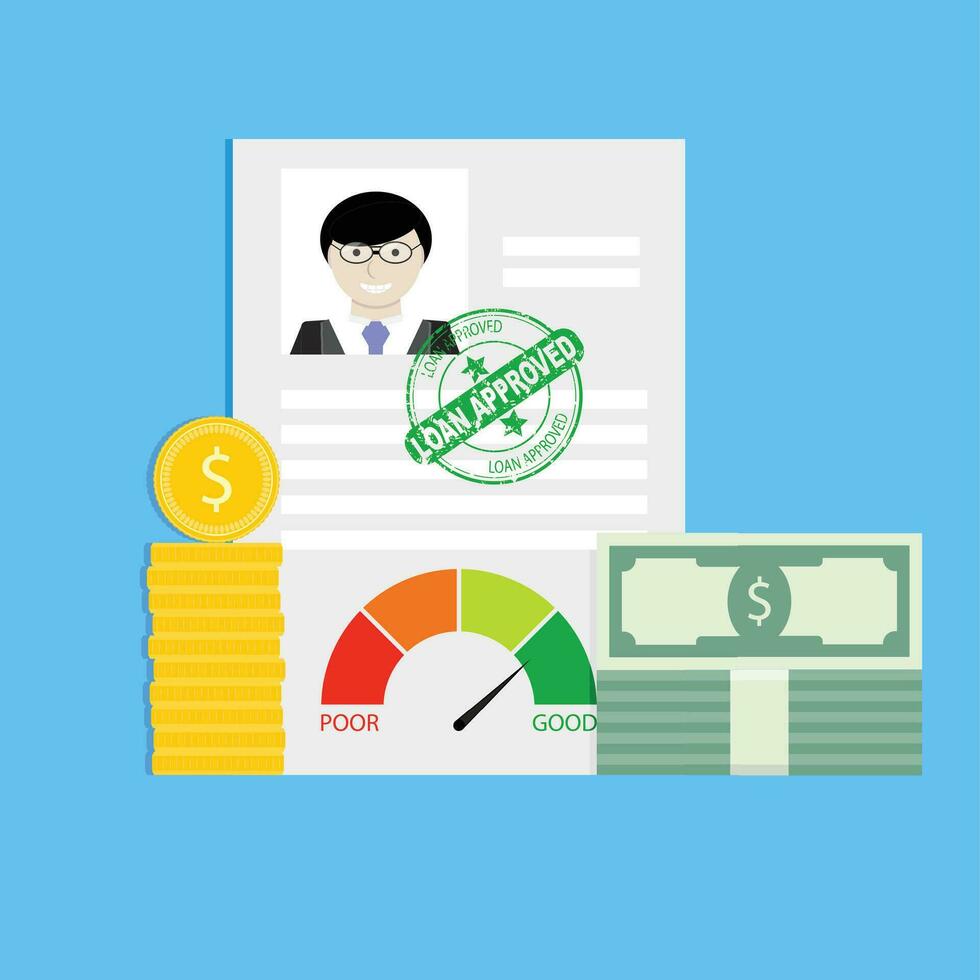 Approved loan in bank for individuals. Approval mortgage and approve application for loan finance, customer rating individual. Vector illustration