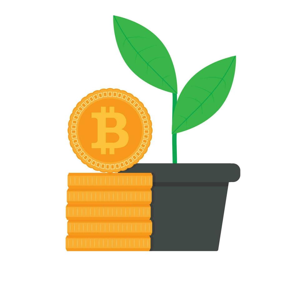 Growth bitcoin flat. Business ico and ipo, banking stack coins crypto. Vector illustration