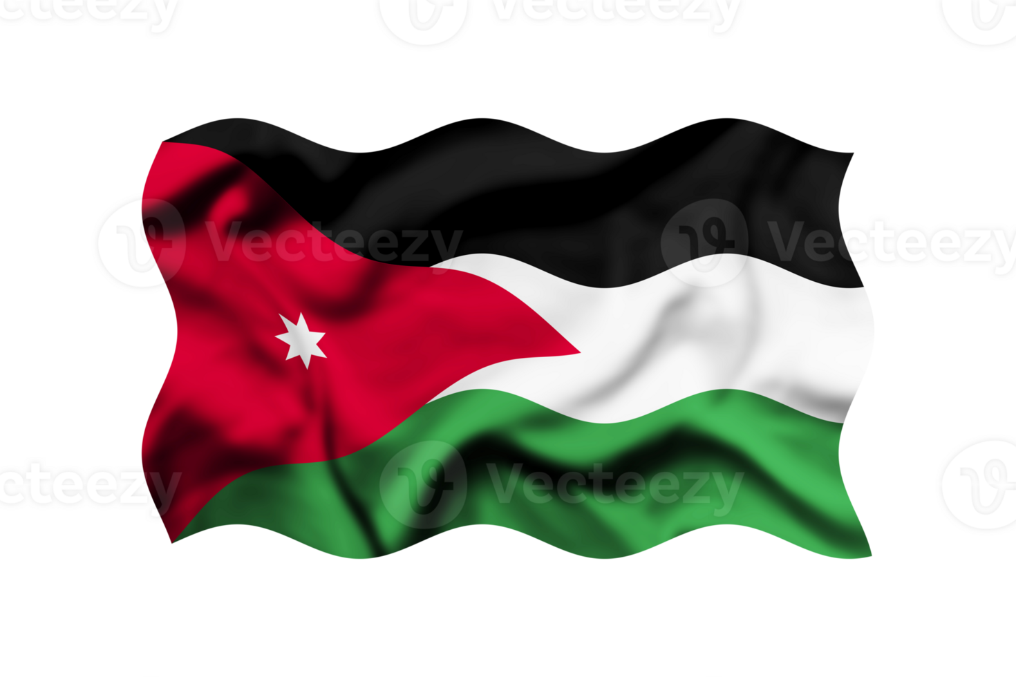 Waving flag of Jordan isolated on transparent, 3d rendering, Clipping Path Included png