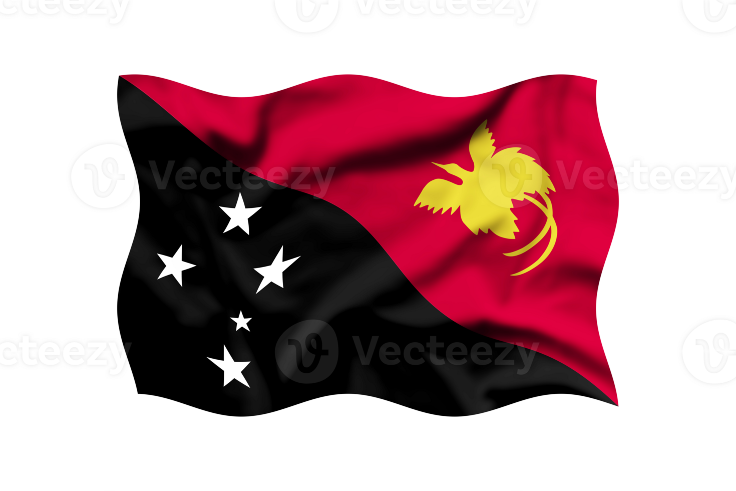 Waving the flag of PAPUA NEW GUINEA on a transparent background. 3d rendering. Clipping Path Included png