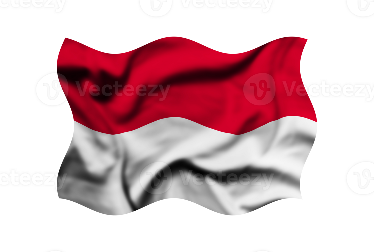 The flag of Indonesia is waving in the wind on a transparent background. 3d rendering. Clipping path included png