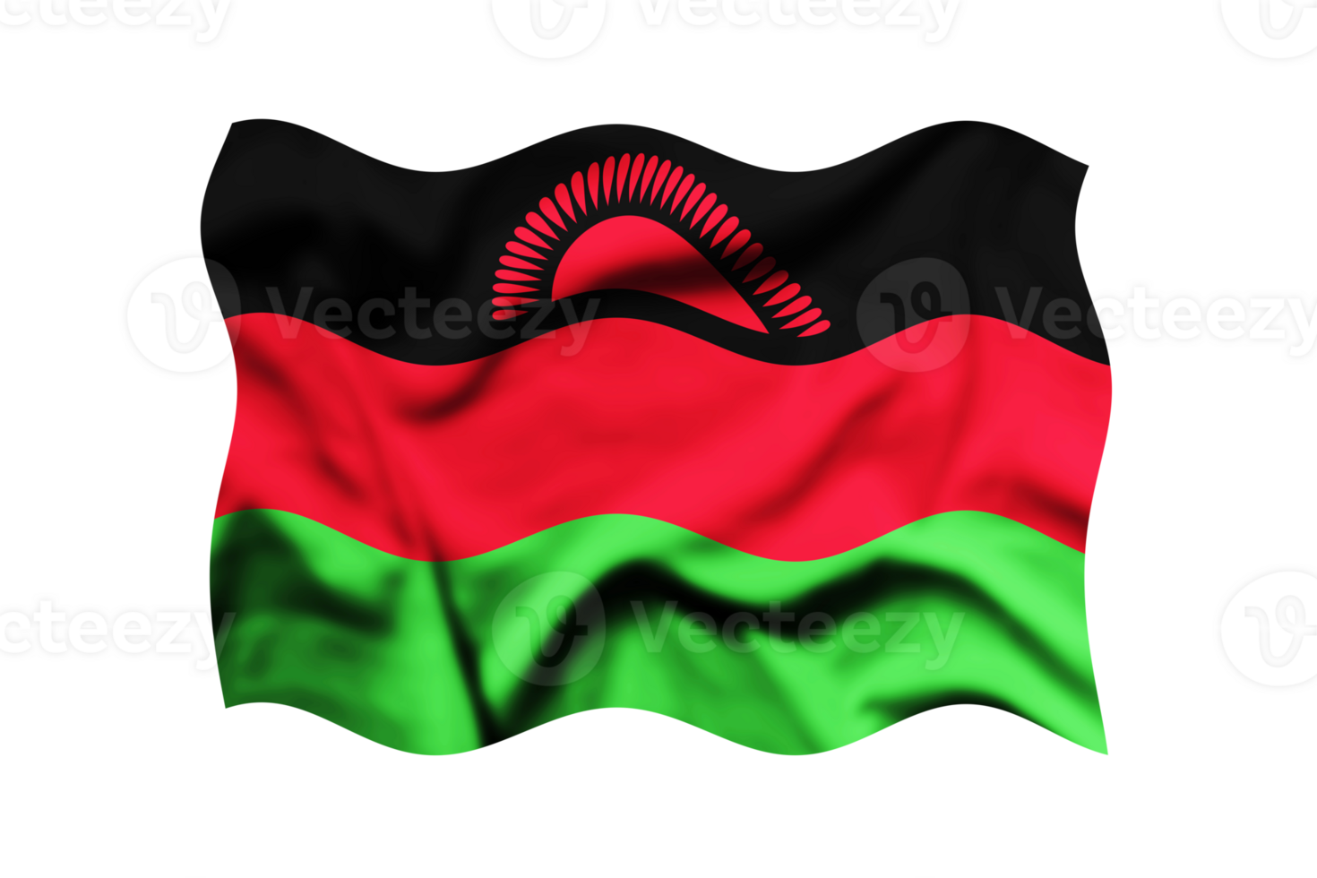 3d rendering of Malawi flag waving isolated on a transparent background. Clipping Path Included png