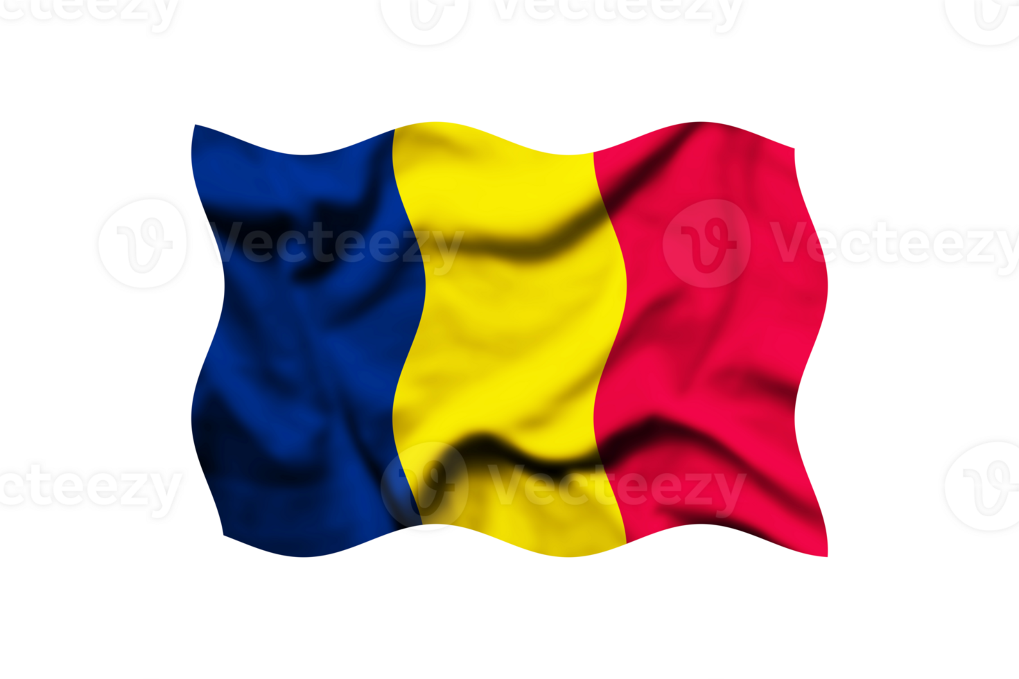 The flag of CHAD is waving in the wind on a transparent background. 3d rendering. Clipping path included png