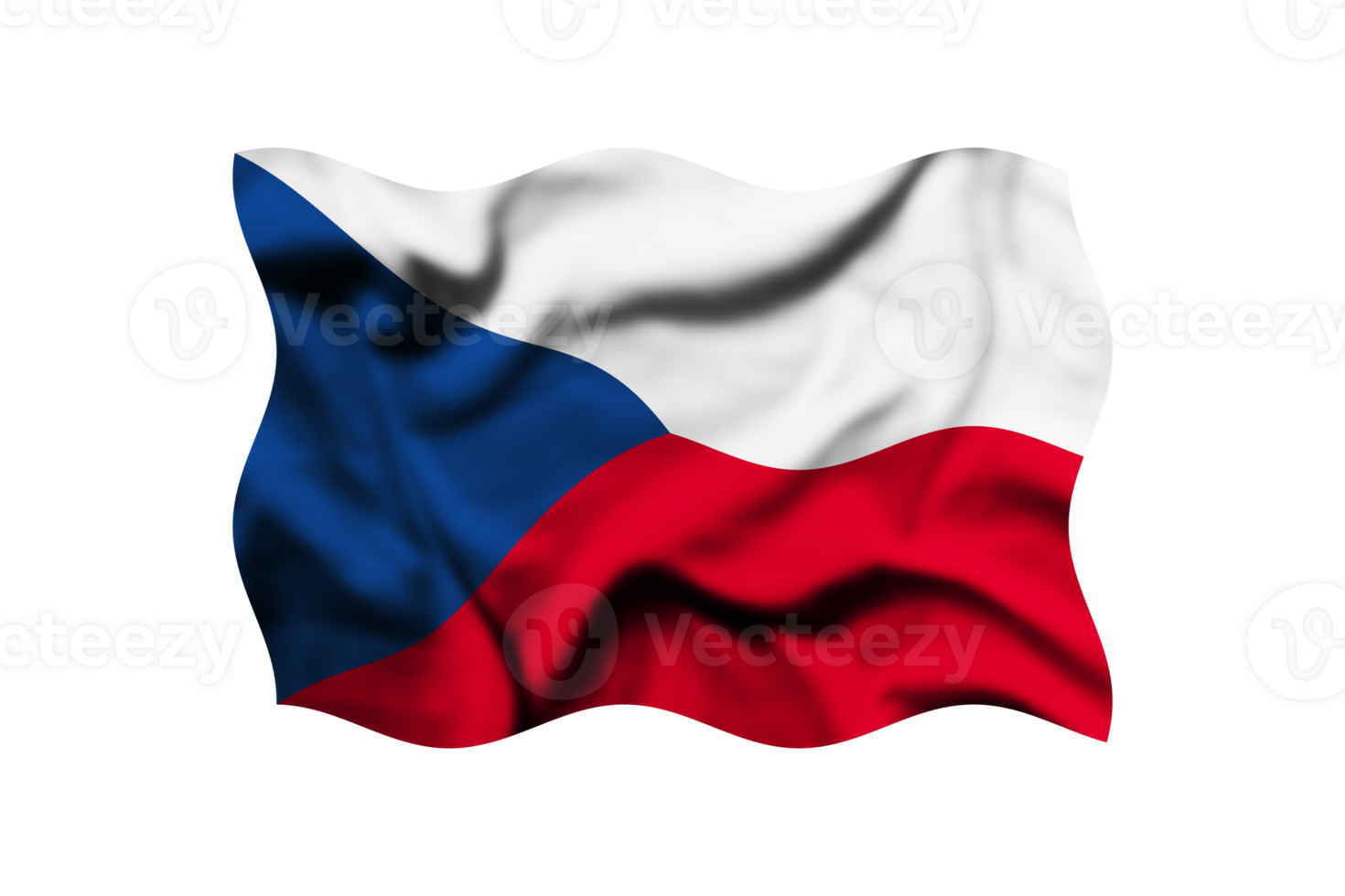 The Czech Republic flag blowing in the wind isolated on a transparent background. Clipping path included png