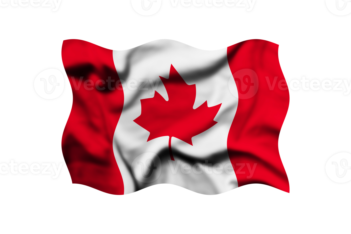 The flag of Canada is waving in the wind on a transparent background. 3d rendering. Clipping path included png