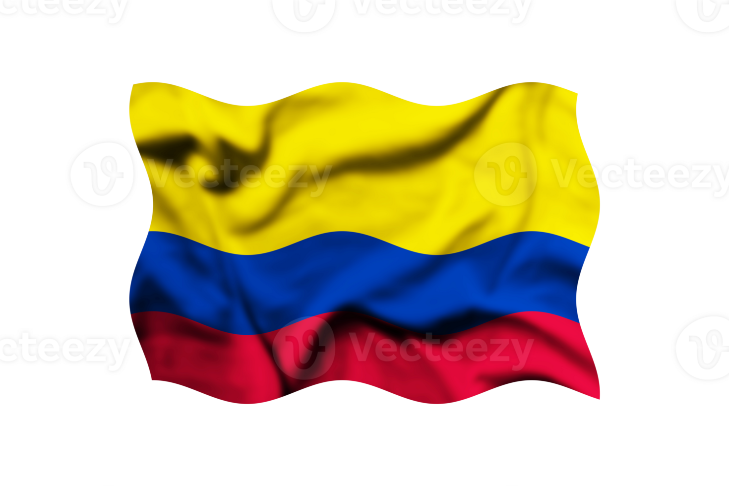 The flag of Colombia blowing in the wind isolated on a transparent background. 3d rendering. Clipping path included png