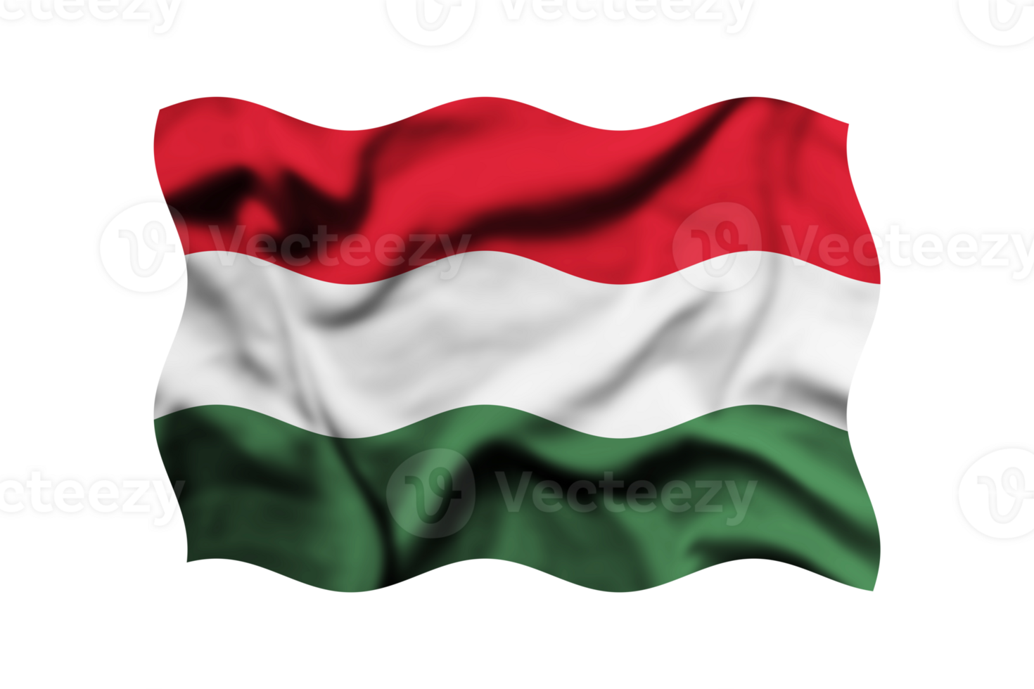 The flag of Hungary is waving in the wind isolated on a transparent background. 3d rendering. Clipping path included png