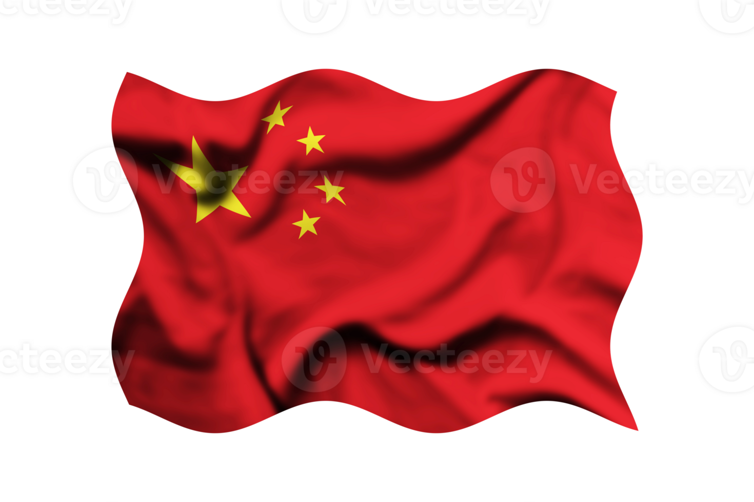 The flag of China blowing in the wind isolated on a transparent background. 3d rendering. Clipping path included png