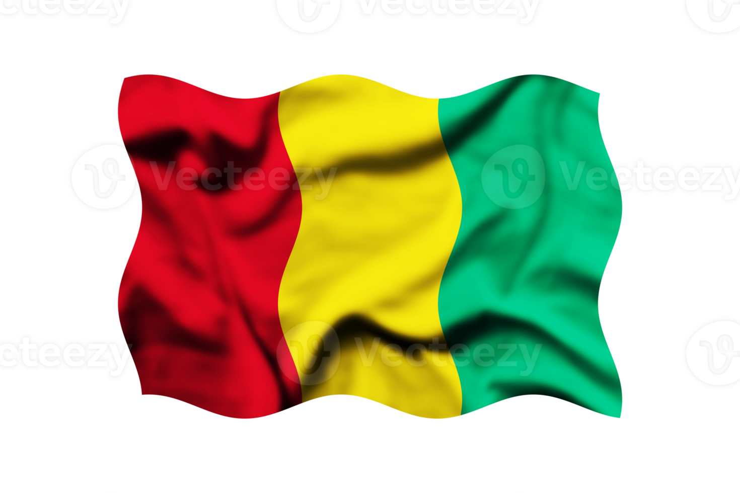 Waving flag of Guinea isolated on transparent, 3d rendering. Clipping path included png
