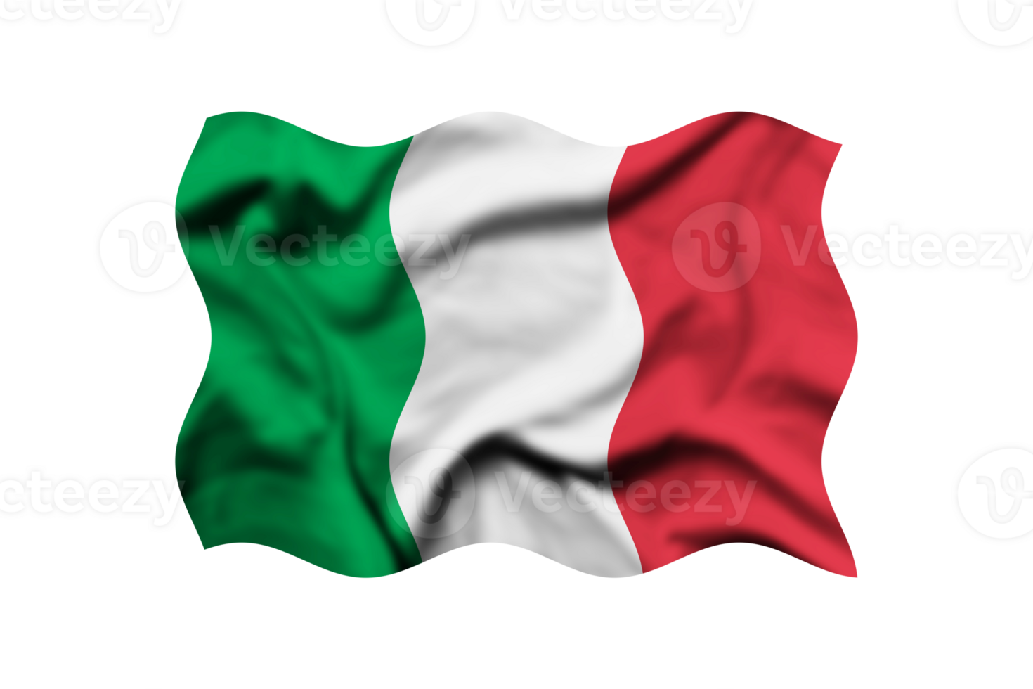 The flag of Italy is waving in the wind on a transparent background. 3d rendering. Clipping Path Included png