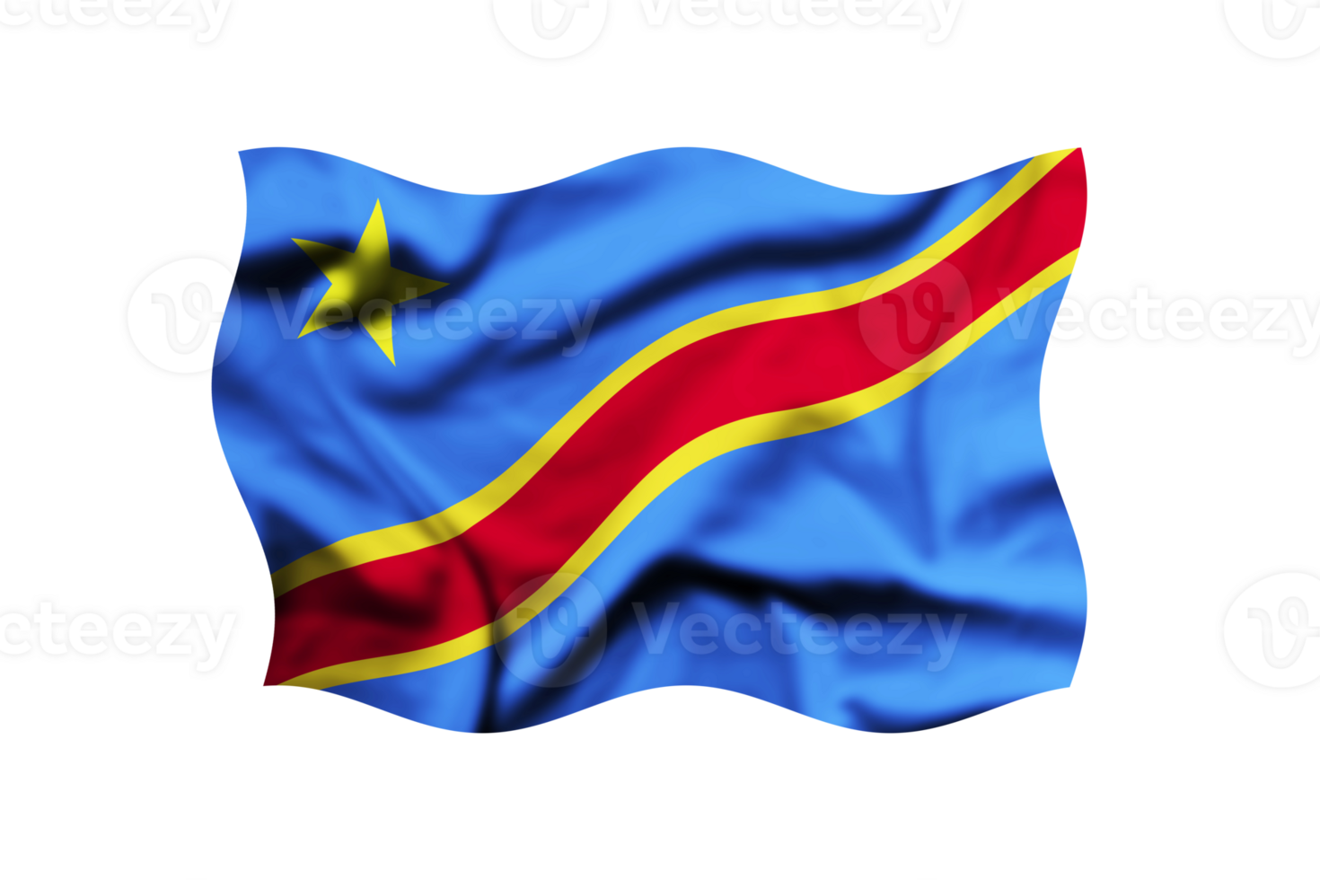 The flag of the Democratic Republic of the Congo waving in the wind isolated on a transparent background, Clipping path included png
