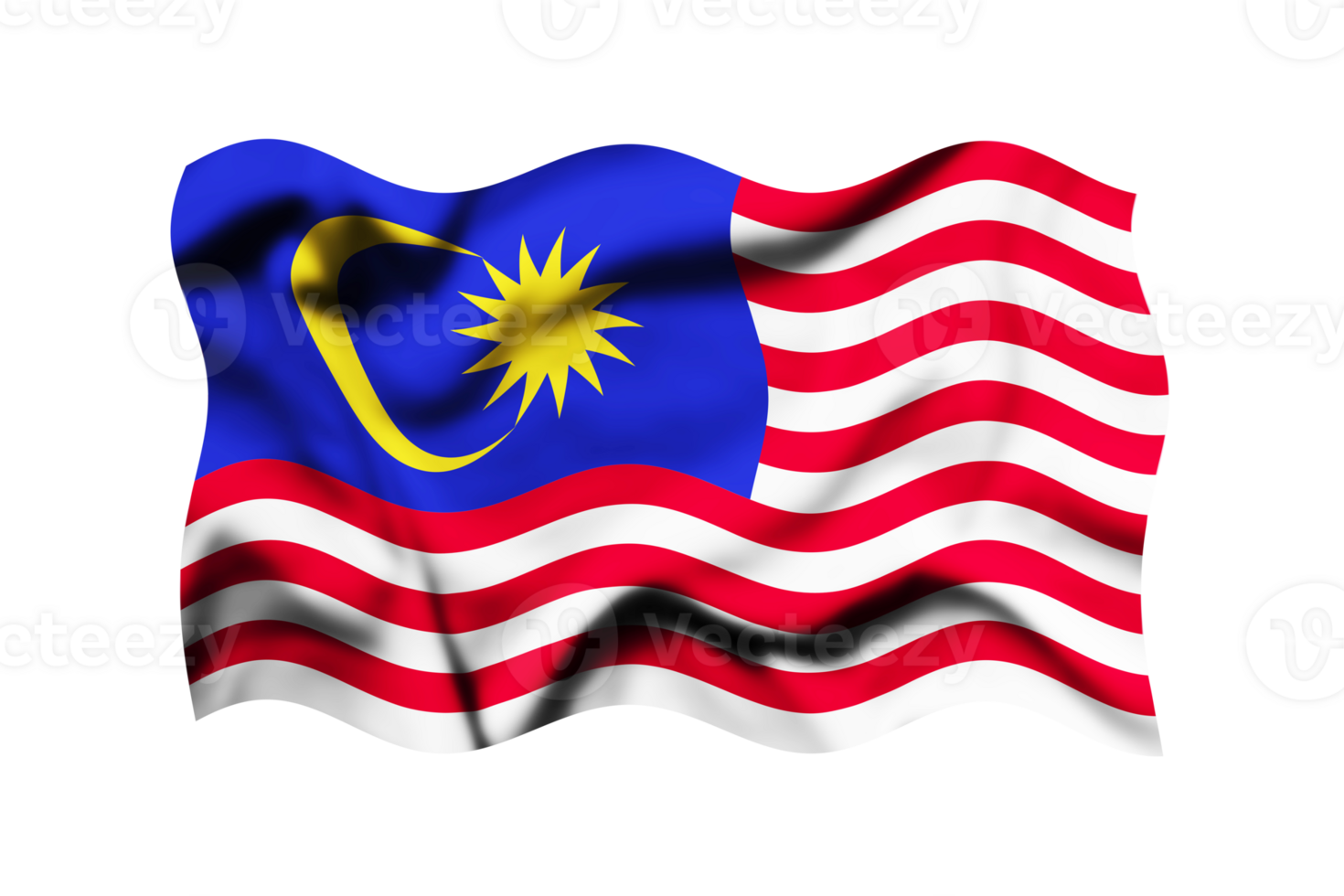 Waving the flag of Malaysia on a transparent background. 3d rendering. Clipping Path Included png