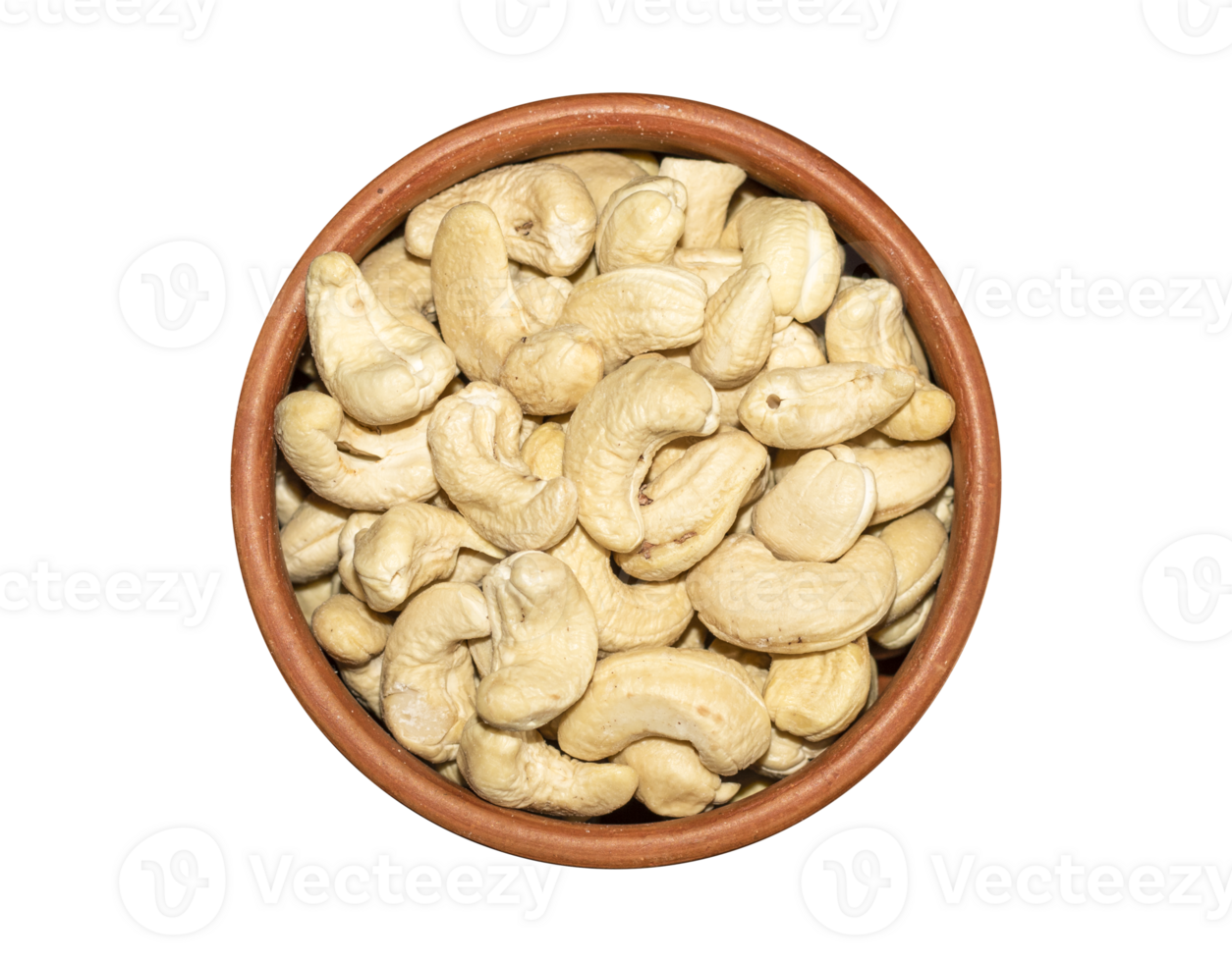 Roasted cashew nuts in a bowl isolated on a transparent background. Clipping path is included for easy selection png