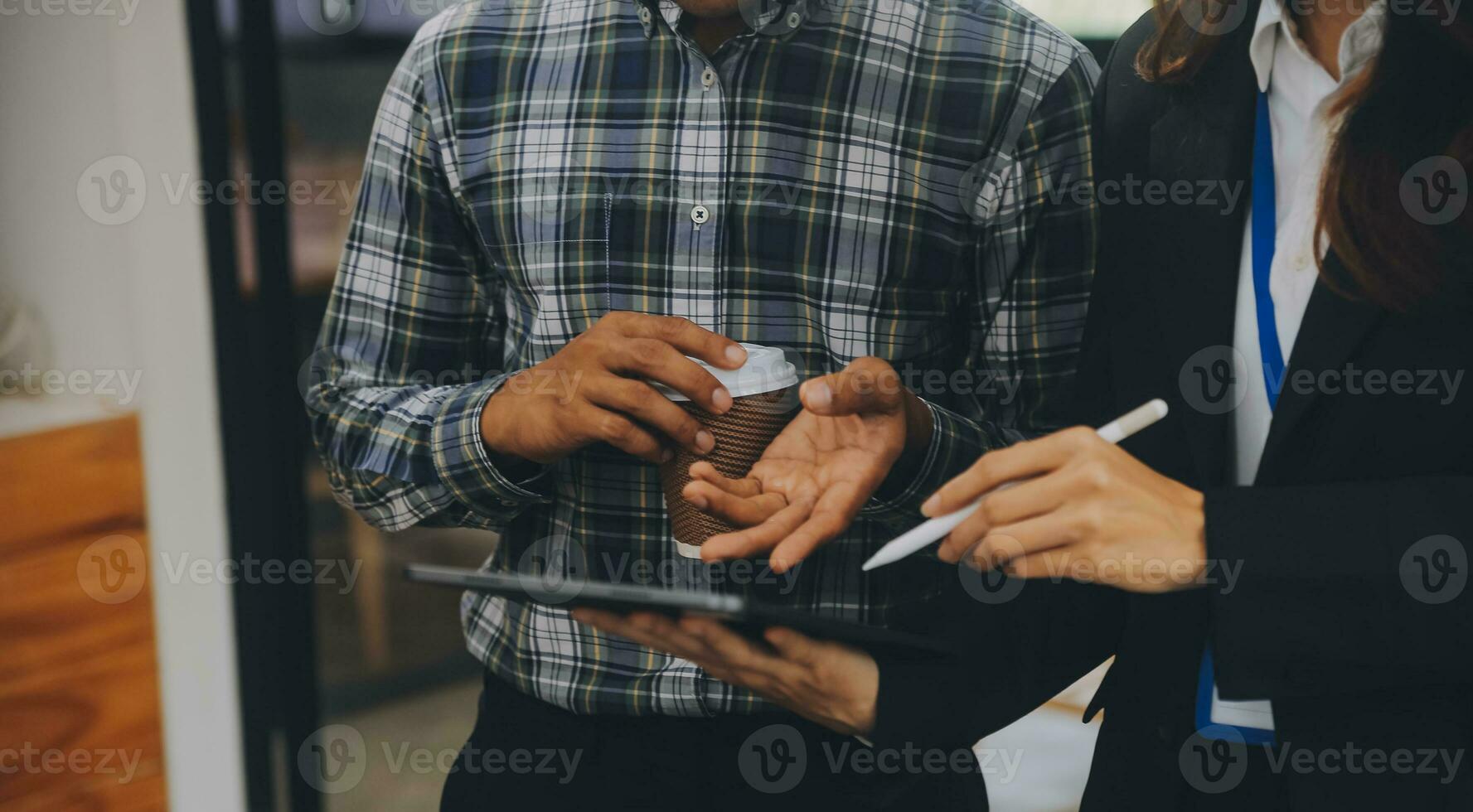 Audit concept,Administrator business man financial inspector and secretary making report calculating balance. Internal Revenue Service checking document. photo