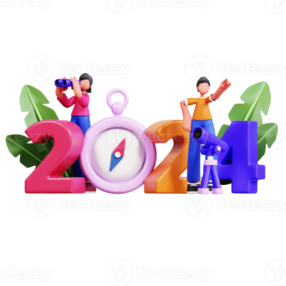 3D Character New Year Couple Illustration png