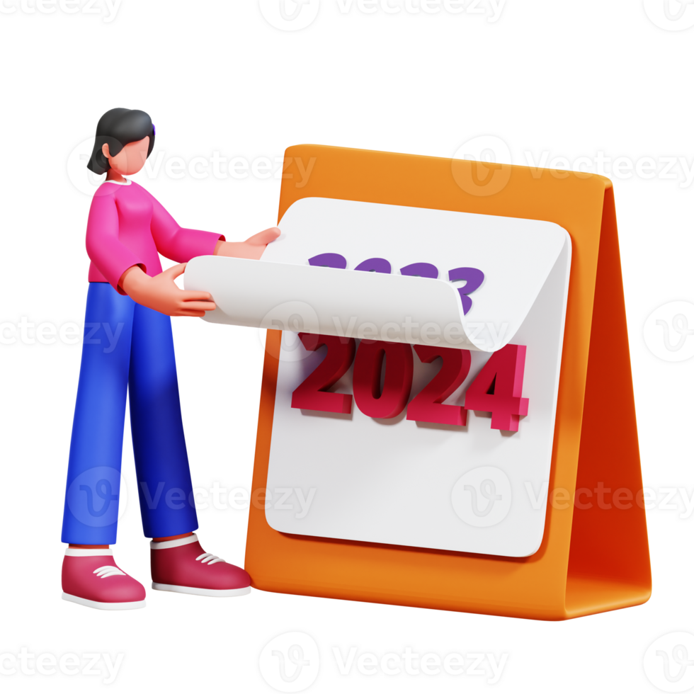 3D Character New Year Female Illustration png