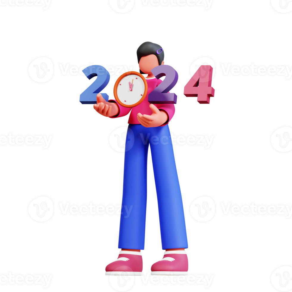 3D Character New Year Female Illustration png
