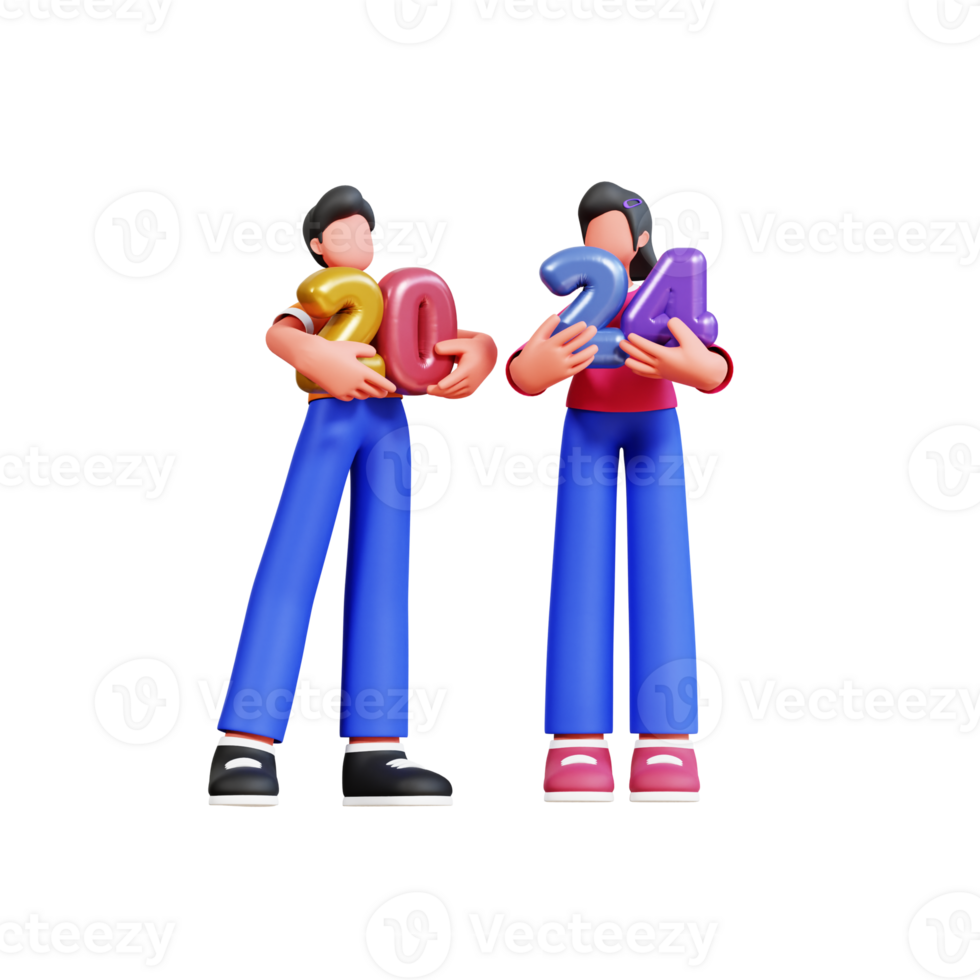 3D Character New Year Couple Illustration png