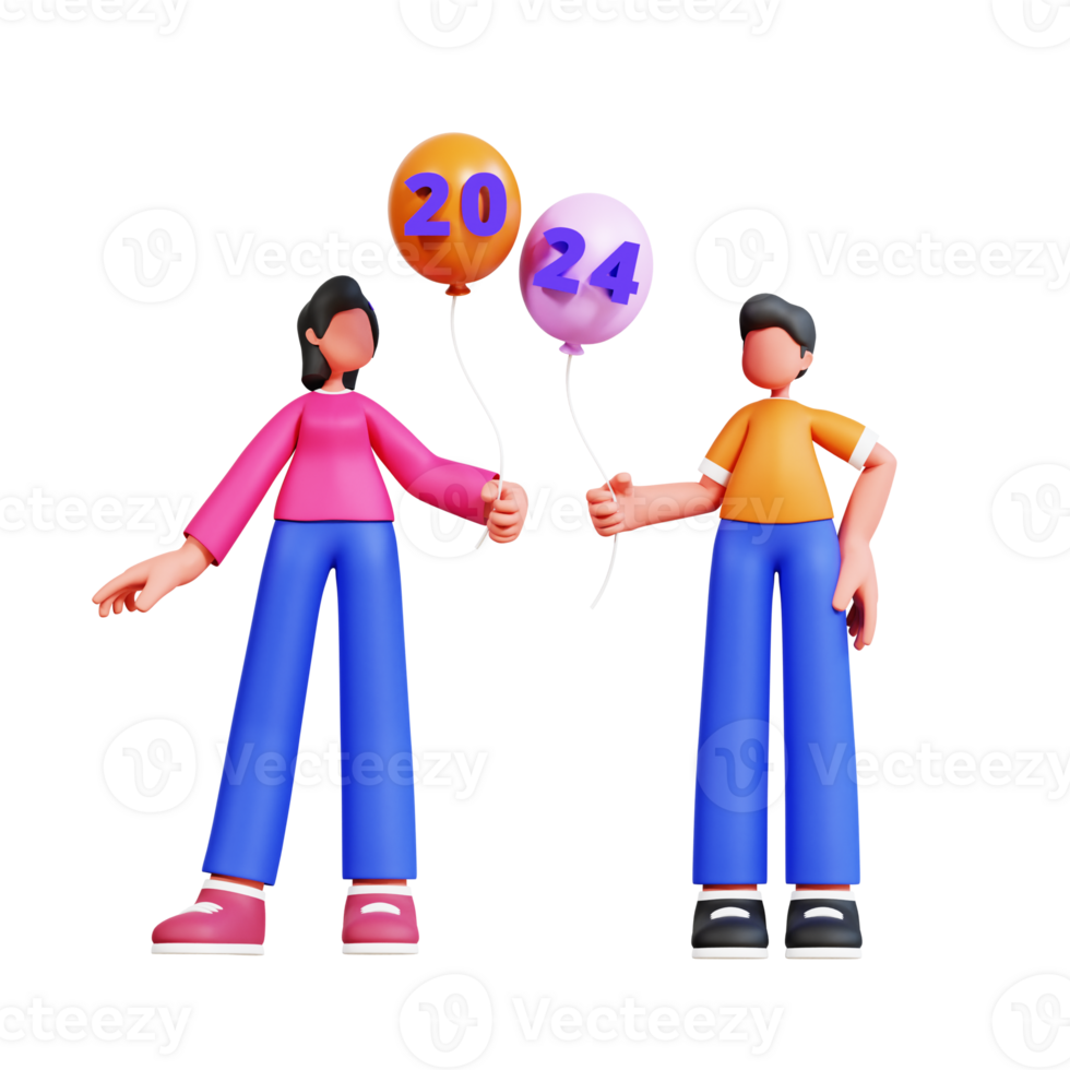 3D Character New Year Couple Illustration png