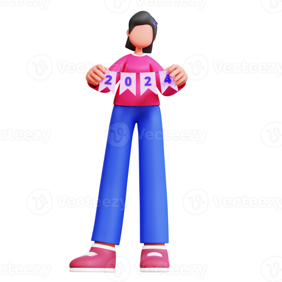 3D Character New Year Female Illustration png