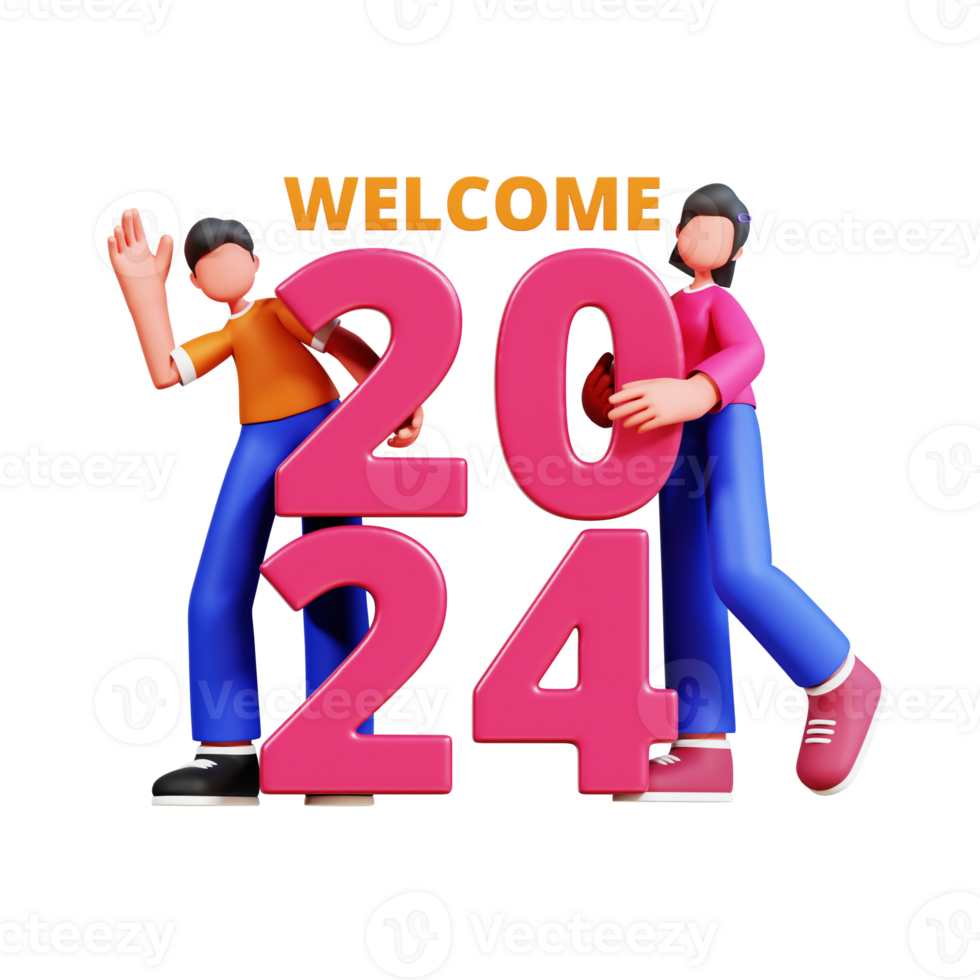 3D Character New Year Couple Illustration png