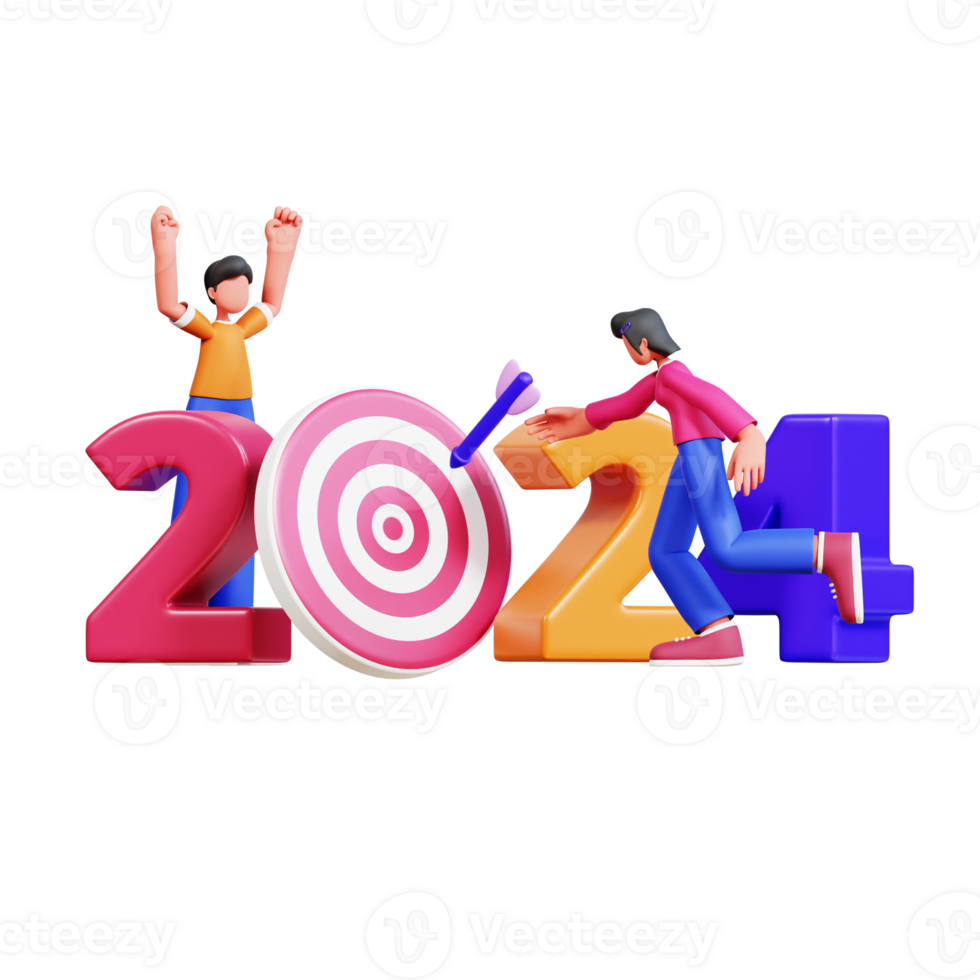 3D Character New Year Couple Illustration png