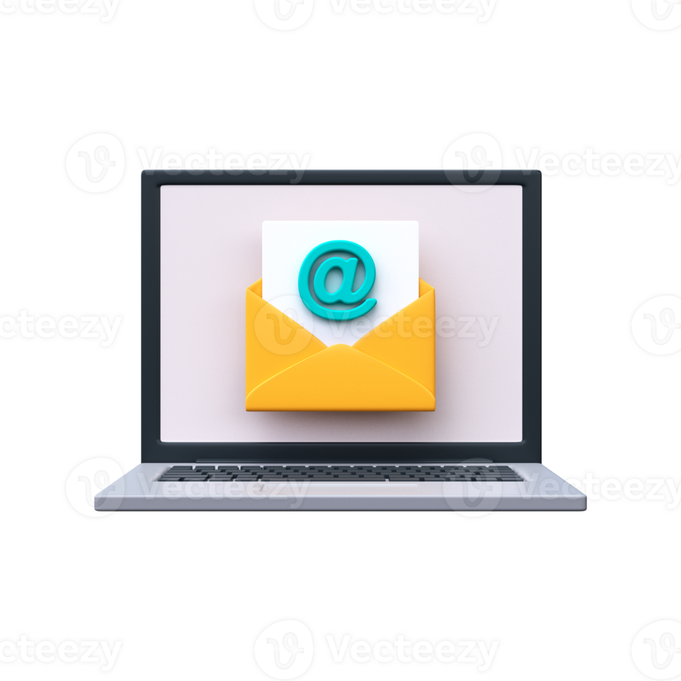 Email or message notification. 3d email icon on laptop screen png