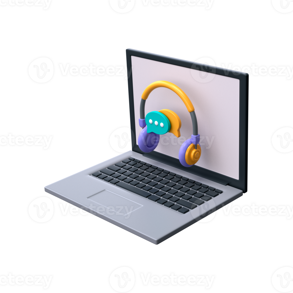 3D speech bubble icon. Concept of listening to music, support service and conversation, 3d render png