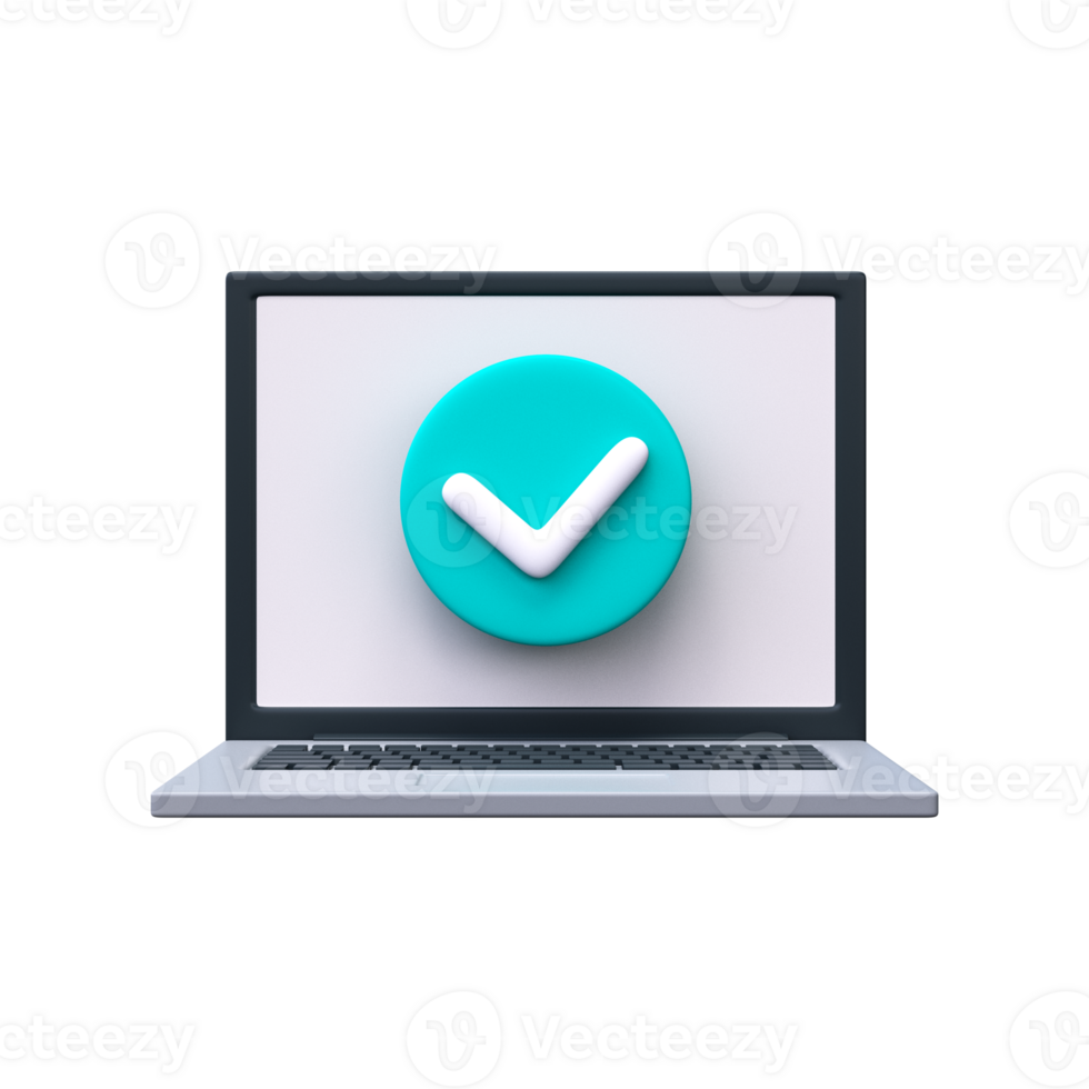 Laptop with check mark in 3d style png