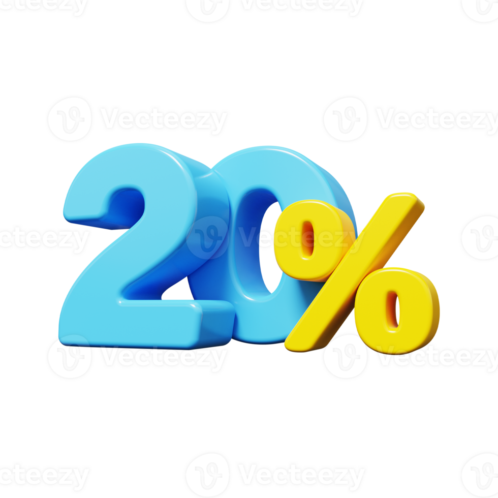 20 percent OFF Sale. Discount offer price tag. Special offer sale. 3D render png