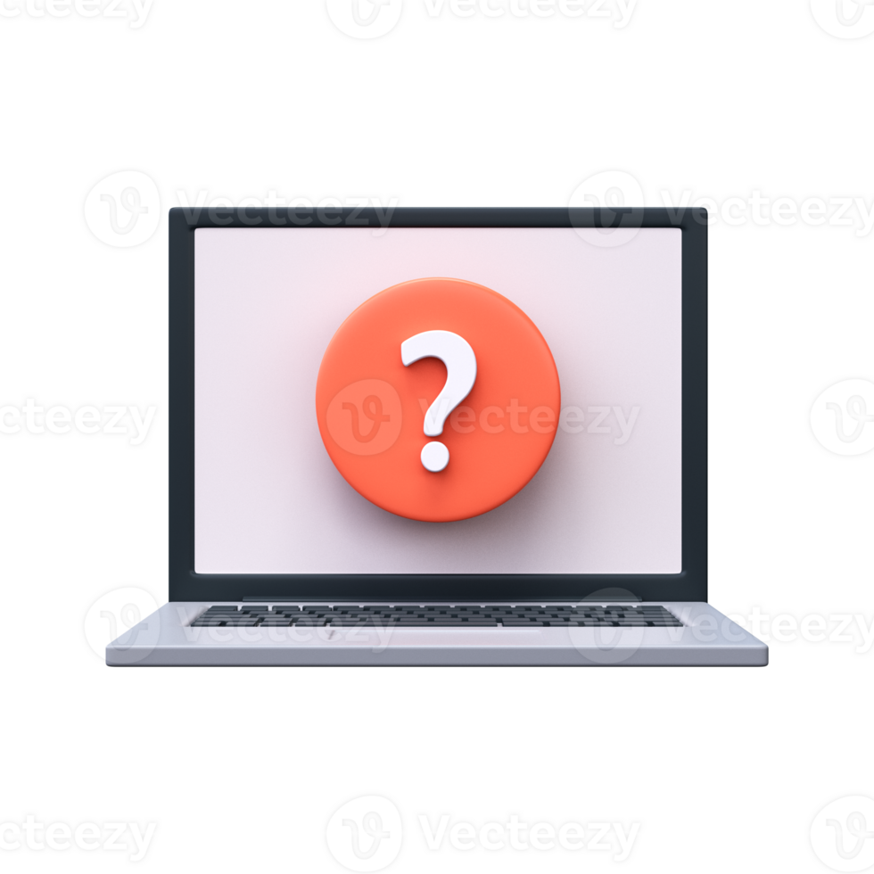 FAQ concept. Laptop icon with question mark in 3D style png