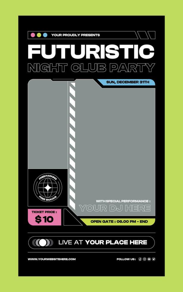 Futuristic night club social media story vector